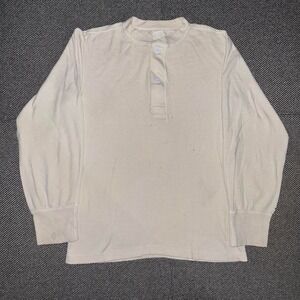 Vintage 60s US Military Surplus Vietnam Era Off White Single Stitch Henley Tee S